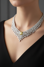 Yellow Emerald-Cut Center Stone & Pear Drop American Diamond Choker in Rhodium-Plated Sterling Silver-Saleh Sallom
