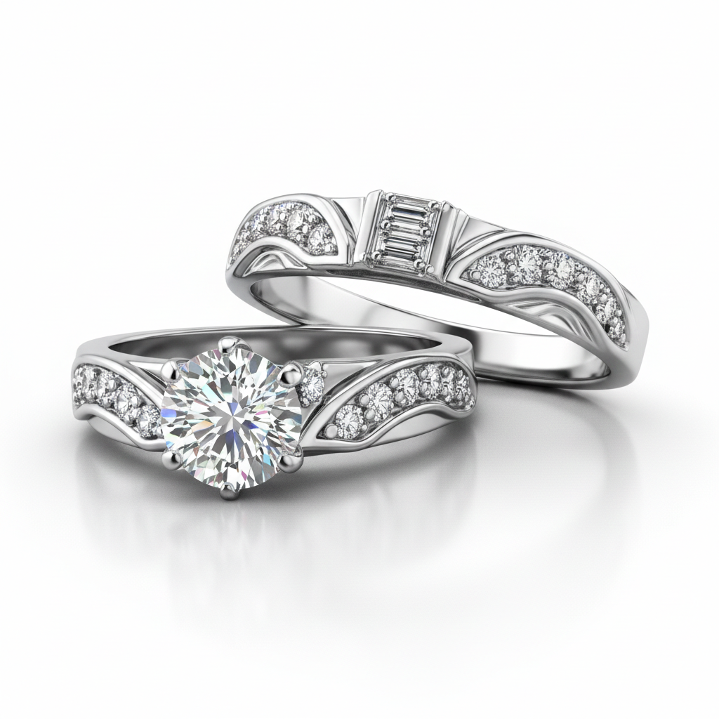 Rhodium-Plated Sterling Silver (Couple Set) Secondary image