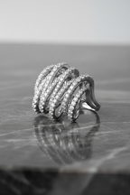 American Diamond Multi-Row Wave Ring in Rhodium-Plated Sterling Silver-Saleh Sallom