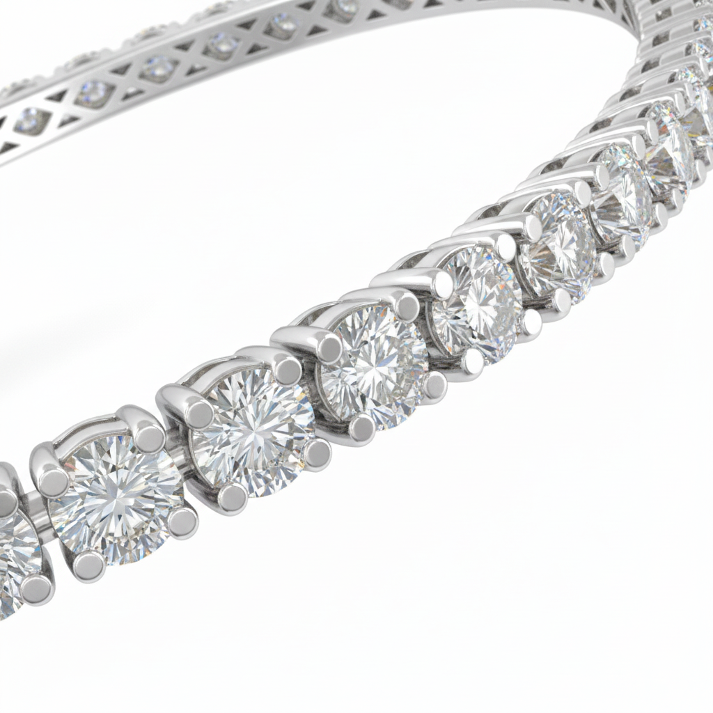 Diamond Tennis Bangle Bracelet in 18K White Gold-Saleh Sallom