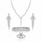 Floral American Diamond Jewelry Set in Rhodium-Plated Sterling Silver-Saleh Sallom