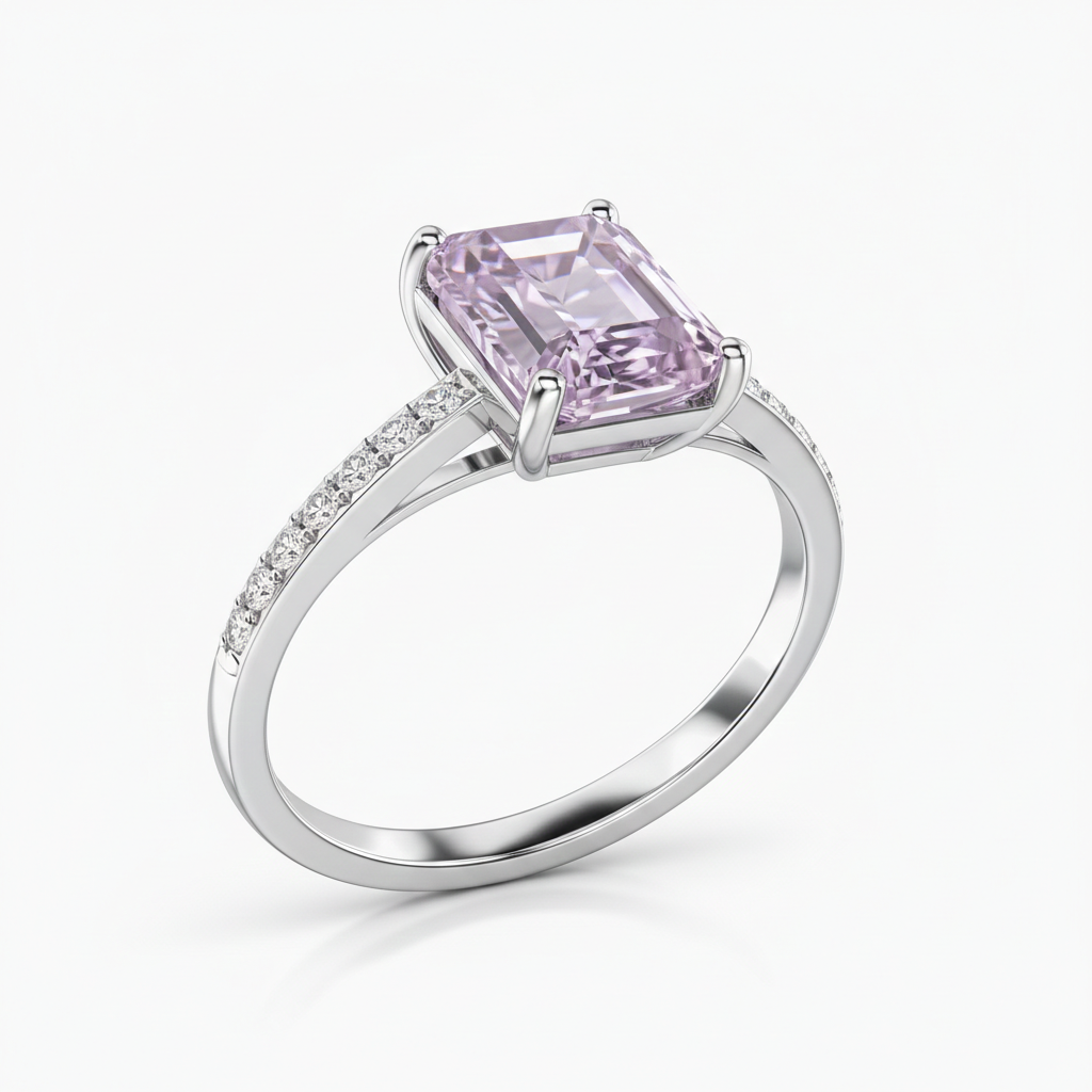 Emerald-Cut Pink Sapphire & Diamond Ring in 18K White Gold-Saleh Sallom