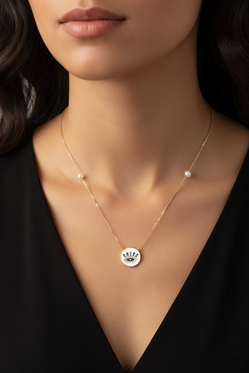 Evil Eye Diamond Necklace Natural Diamond · 18K Yellow Gold-Saleh Sallom