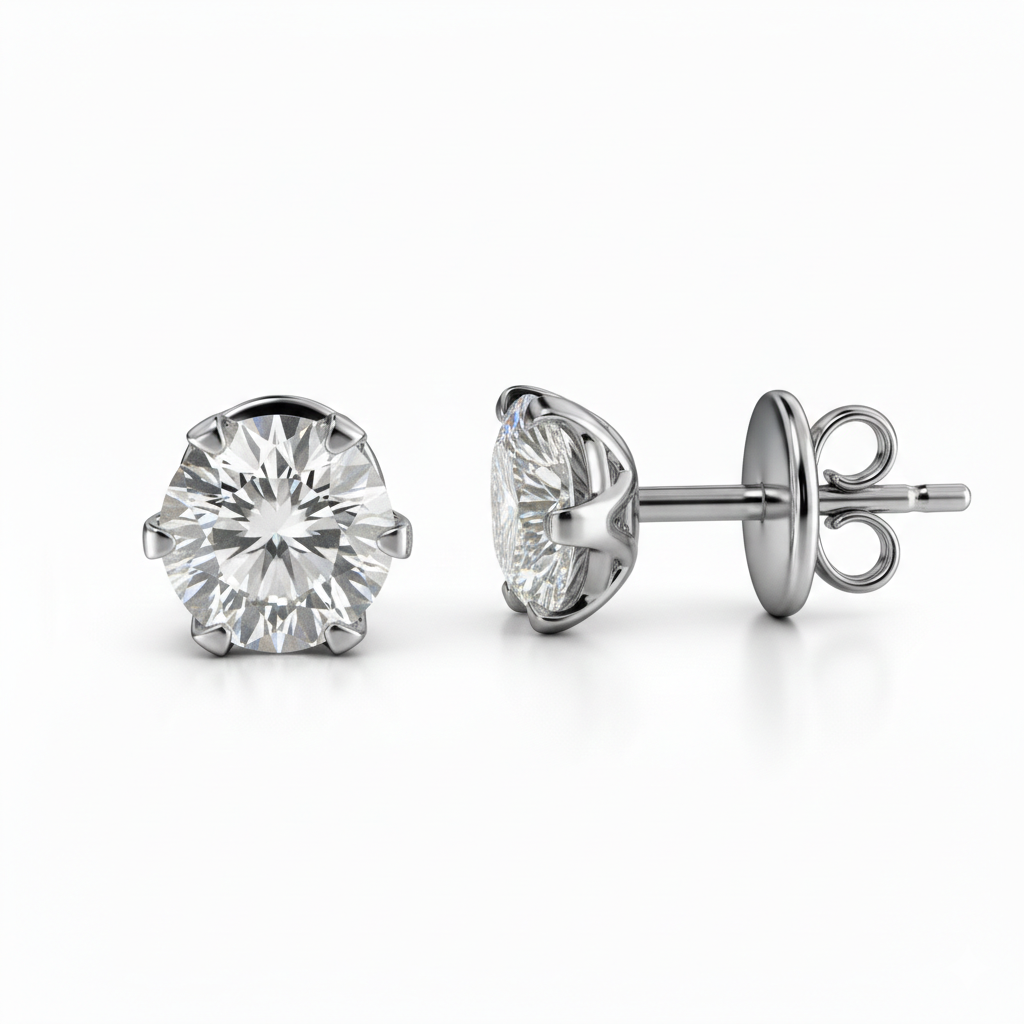 Round Brilliant Lab-Created Diamond Stud Earrings in 14K White Gold-Saleh Sallom