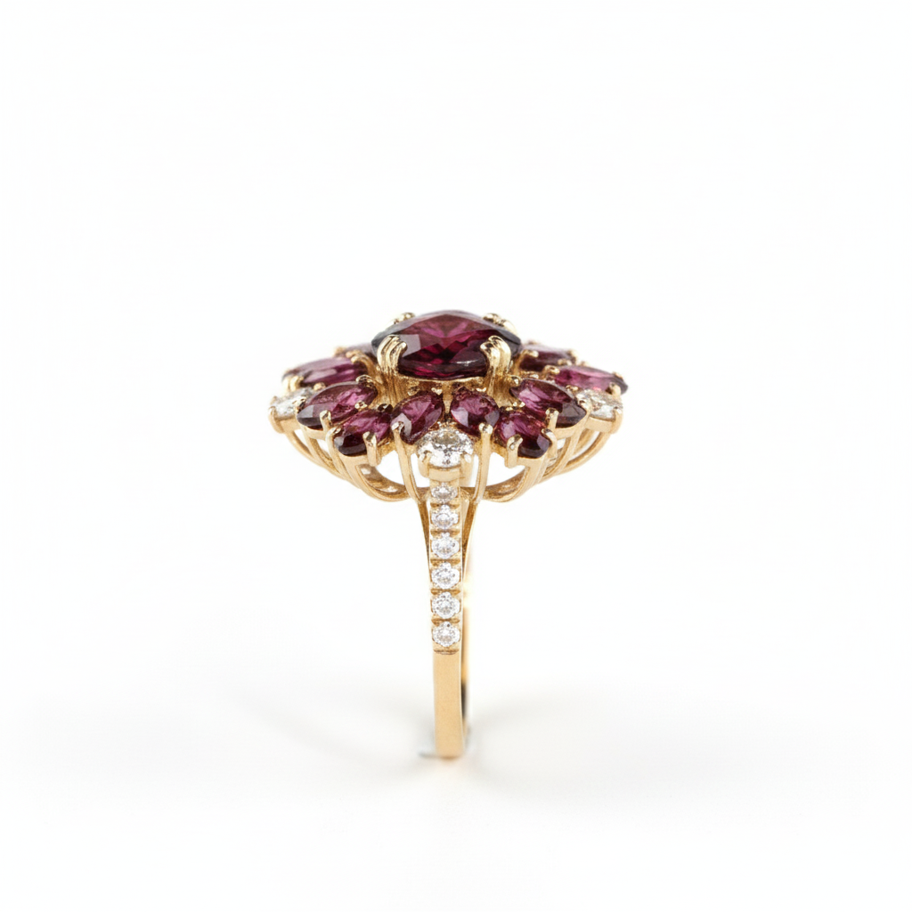 Imperial Crimson Bloom Ring – 18K White Gold Garnet & Diamond Statement Ring-Saleh Sallom