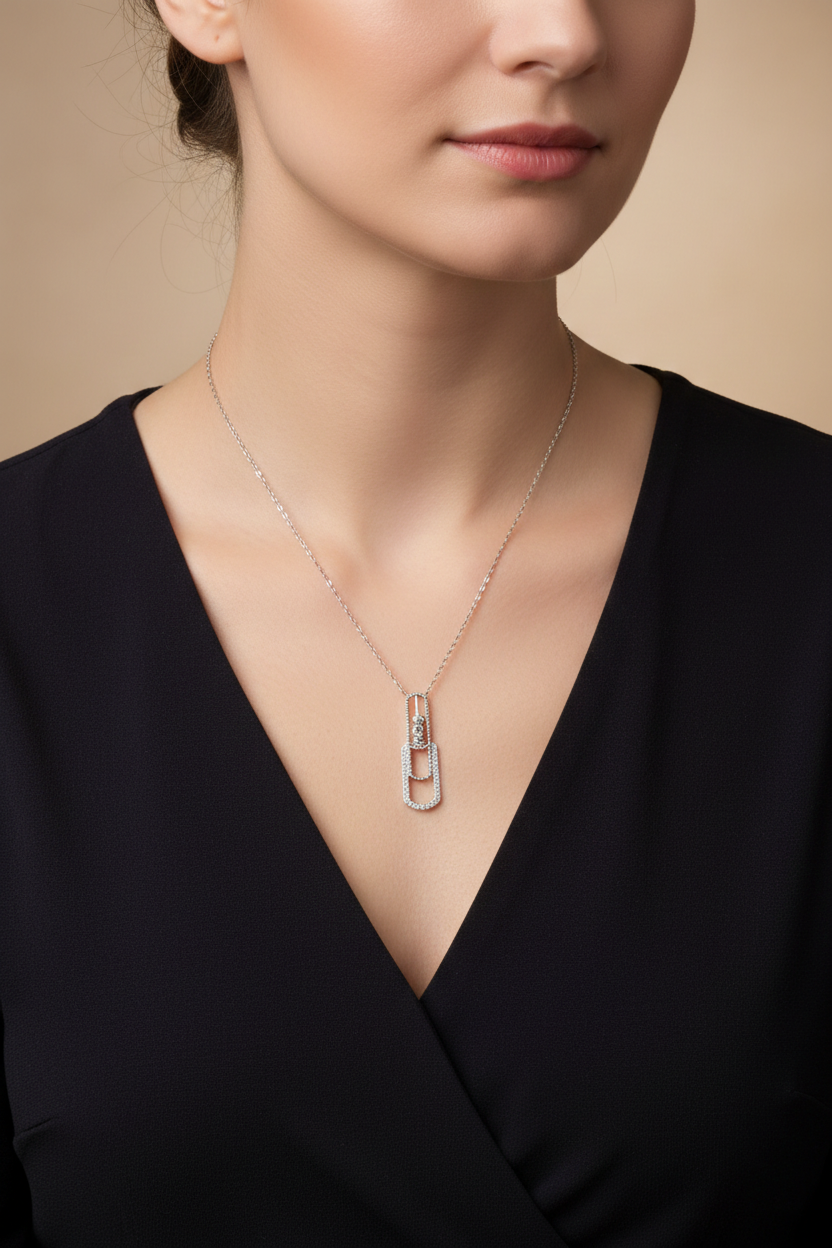 18K White Gold Diamond Link Pendant Necklace-Saleh Sallom