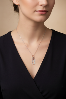 18K White Gold Diamond Link Pendant Necklace-Saleh Sallom