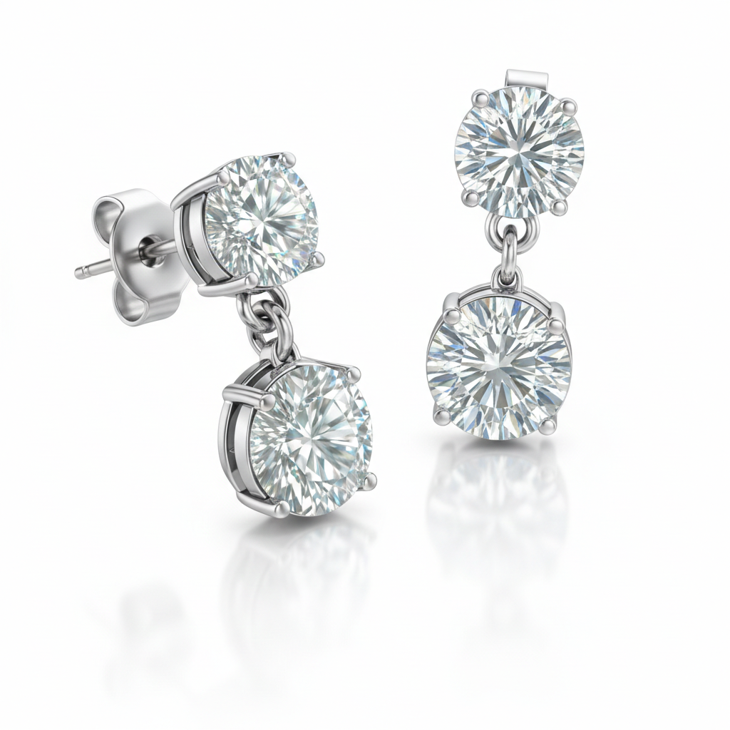 Round Brilliant Lab-Created Diamond Drop Earrings in 14K White Gold-Saleh Sallom