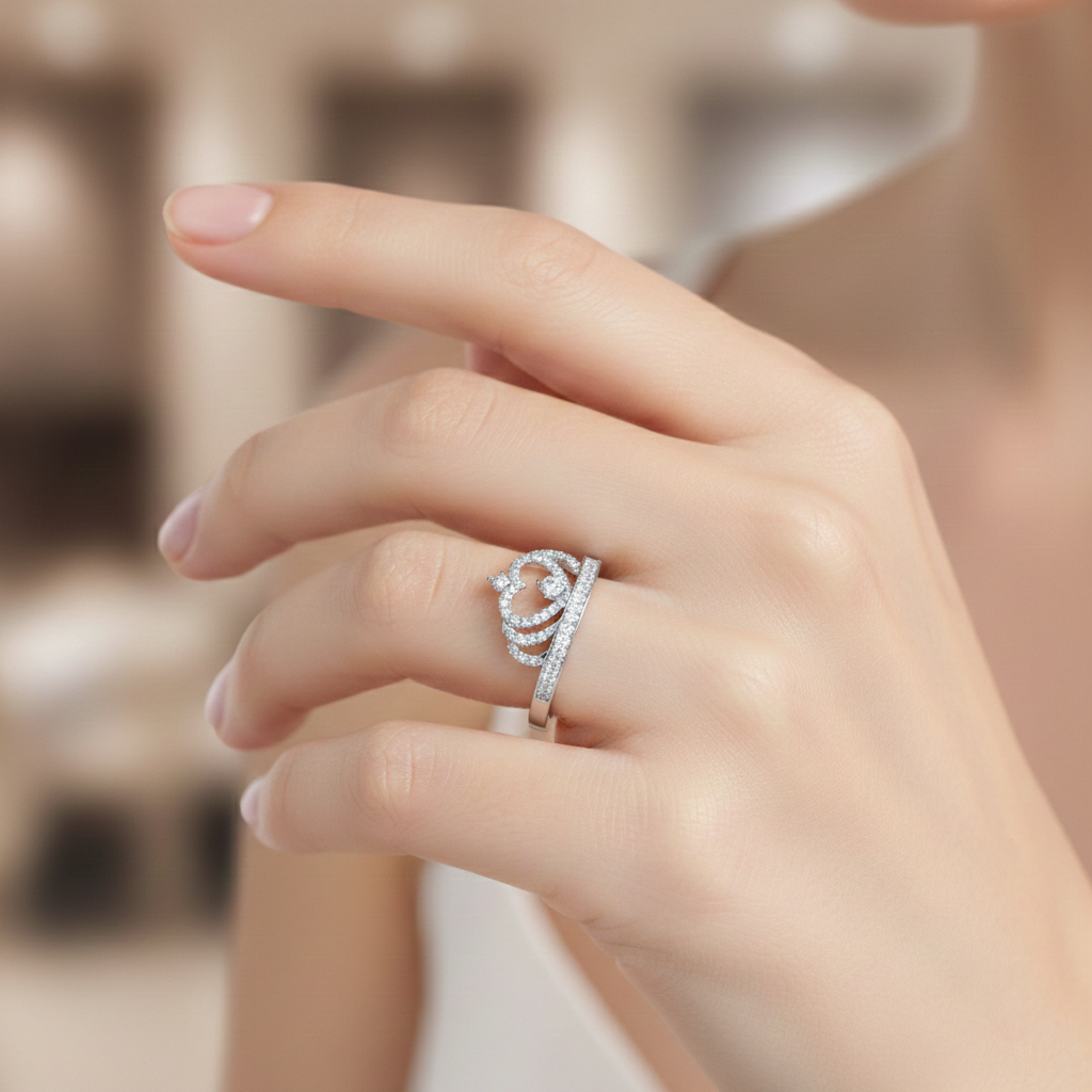 Lab-Created Diamond Crown Ring in 14K White Gold-Saleh Sallom