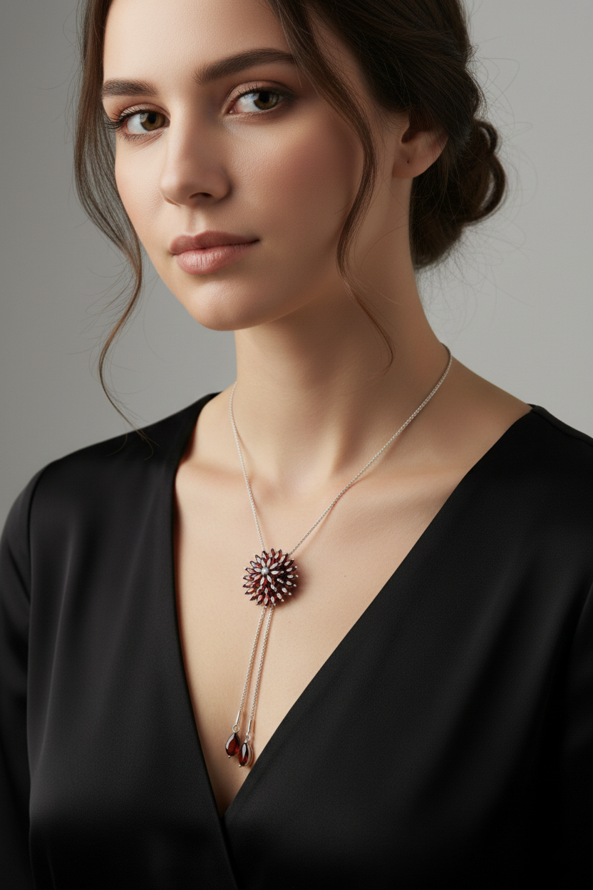 18K White Gold with Natural Garnet & Diamond Accents-Saleh Sallom