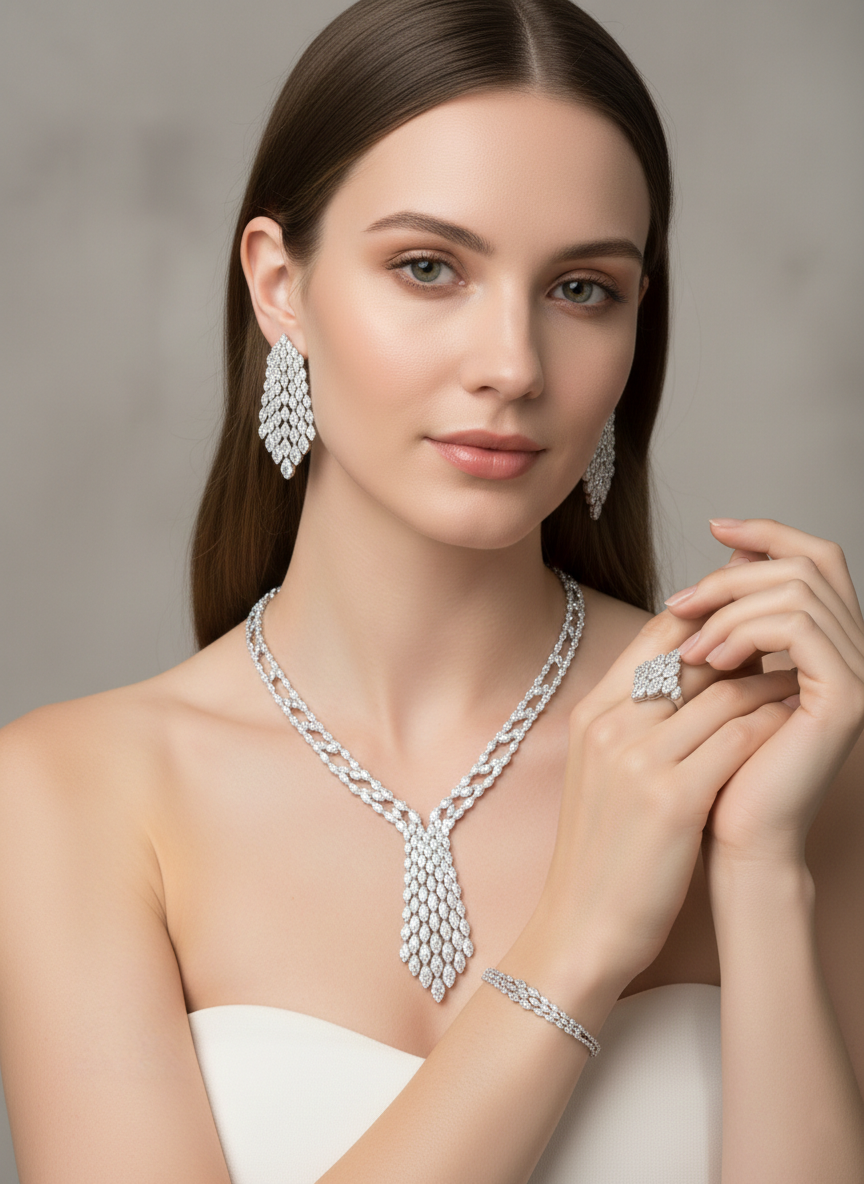 18K White Gold with Natural Diamonds-Saleh Sallom