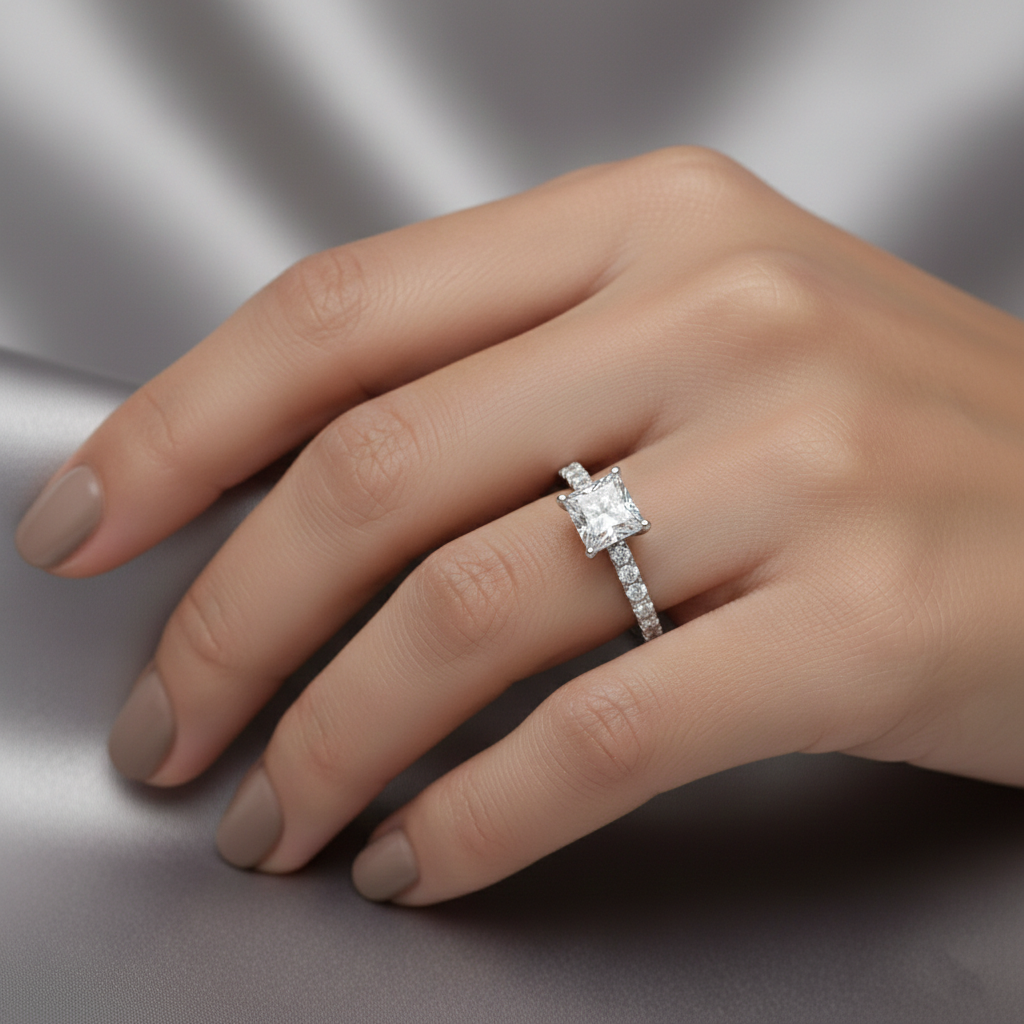 Luxury Princess Cut Diamond Ring with Pavé Band | 1.25 Carat | White Gold | Saleh Sallom-Saleh Sallom