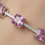 18K White Gold Bangle with Laboratory-Grown Pink Sapphires & Diamonds-Saleh Sallom