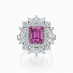 Pink Sapphire & Diamond Floral Halo Ring in 18K White Gold-Saleh Sallom