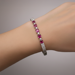 Ruby & Diamond Line Bangle in 18K White Gold-Saleh Sallom