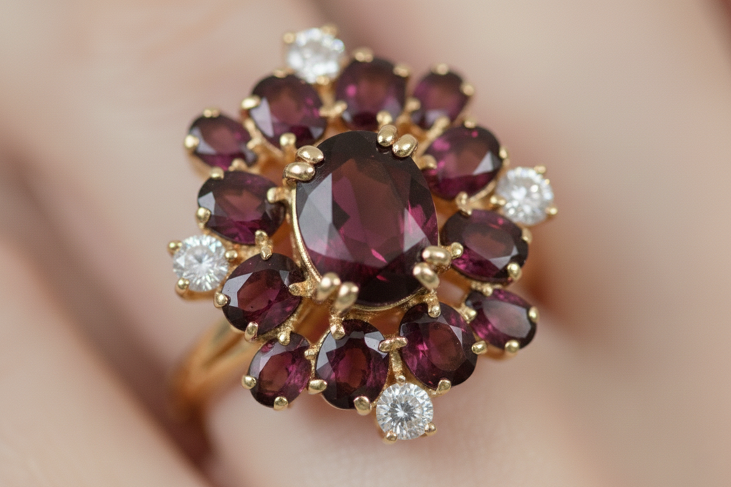 Imperial Crimson Bloom Ring – 18K White Gold Garnet & Diamond Statement Ring-Saleh Sallom