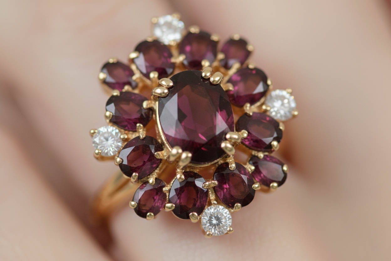 Imperial Crimson Bloom Ring – 18K White Gold Garnet & Diamond Statement Ring-Saleh Sallom