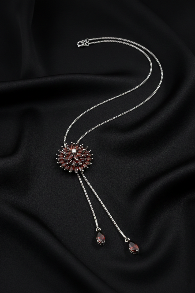 18K White Gold with Natural Garnet & Diamond Accents-Saleh Sallom