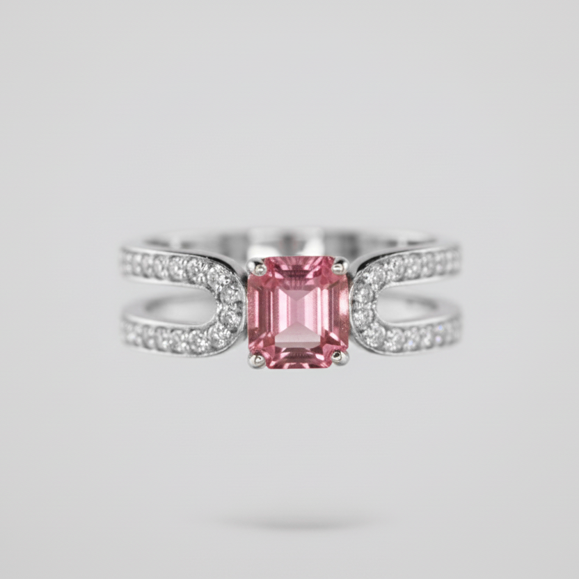 Emerald Cut Purple Tourmaline & Diamond Ring – 18K White Gold-Saleh Sallom Main image