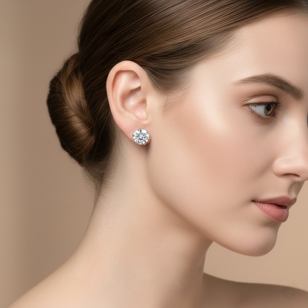 Round Brilliant Lab-Created Diamond Stud Earrings in 14K White Gold-Saleh Sallom