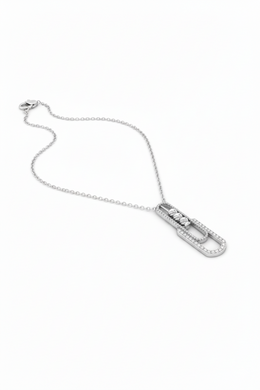 18K White Gold Diamond Link Pendant Necklace-Saleh Sallom