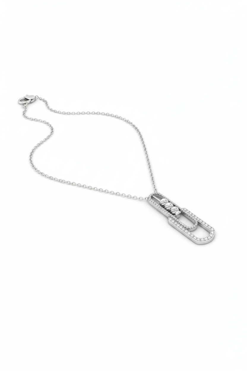 18K White Gold Diamond Link Pendant Necklace-Saleh Sallom