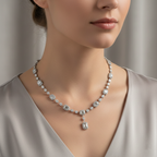 Lab-Grown Sapphire & Lab-Grown Diamond Necklace in 18K White Gold – IGI Certified-Saleh Sallom