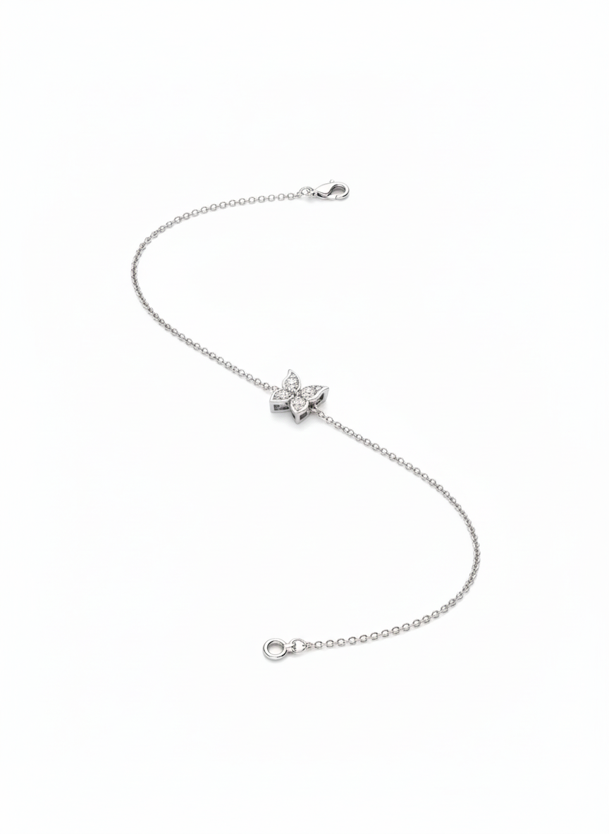 American Diamond Floral Bracelet in Rhodium-Plated Sterling Silver-Saleh Sallom