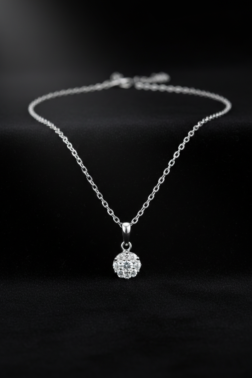 18K White Gold Natural Diamond Cluster Pendant Necklace-Saleh Sallom