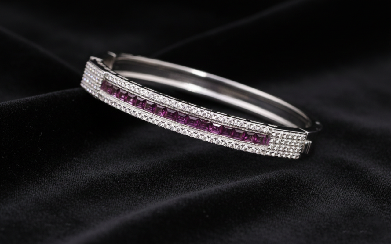 Natural Diamond & Ruby Tennis Bracelet | 1.04 Ct Diamonds | 18K White Gold | HRD Certified | Saleh Sallom-Saleh Sallom