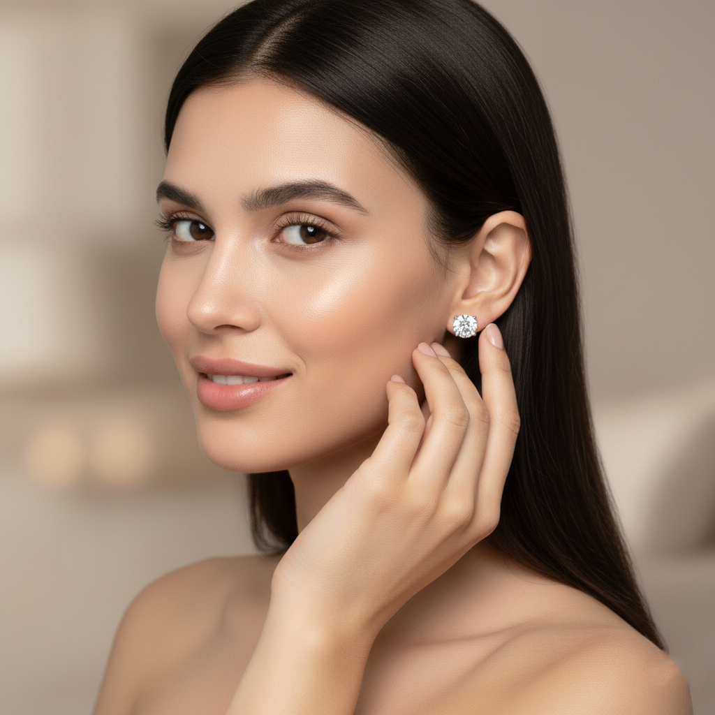 Round Brilliant Lab-Created Diamond Stud Earrings in 14K White Gold-Saleh Sallom