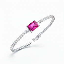 Pink Sapphire & Diamond Tennis Bracelet in 18K White Gold-Saleh Sallom