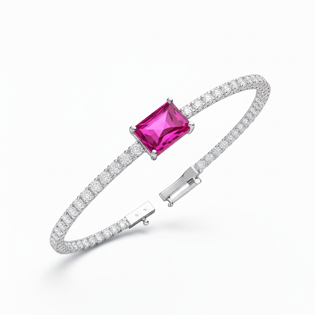 Pink Sapphire & Diamond Tennis Bracelet in 18K White Gold-Saleh Sallom