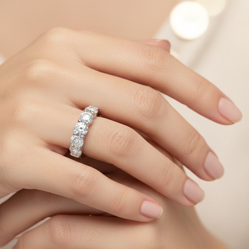 Five Stone Round Diamond Band in White Gold | 1.25 Carat | VS1 Clarity | Luxury Anniversary Ring | Saleh Sallom-Saleh Sallom