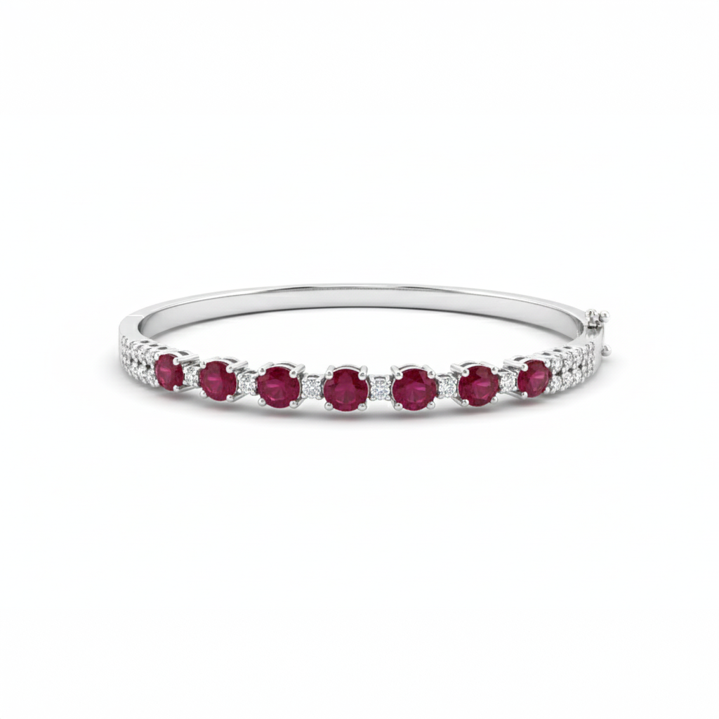 Ruby & Diamond Line Bangle in 18K White Gold-Saleh Sallom