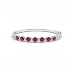 Ruby & Diamond Line Bangle in 18K White Gold-Saleh Sallom
