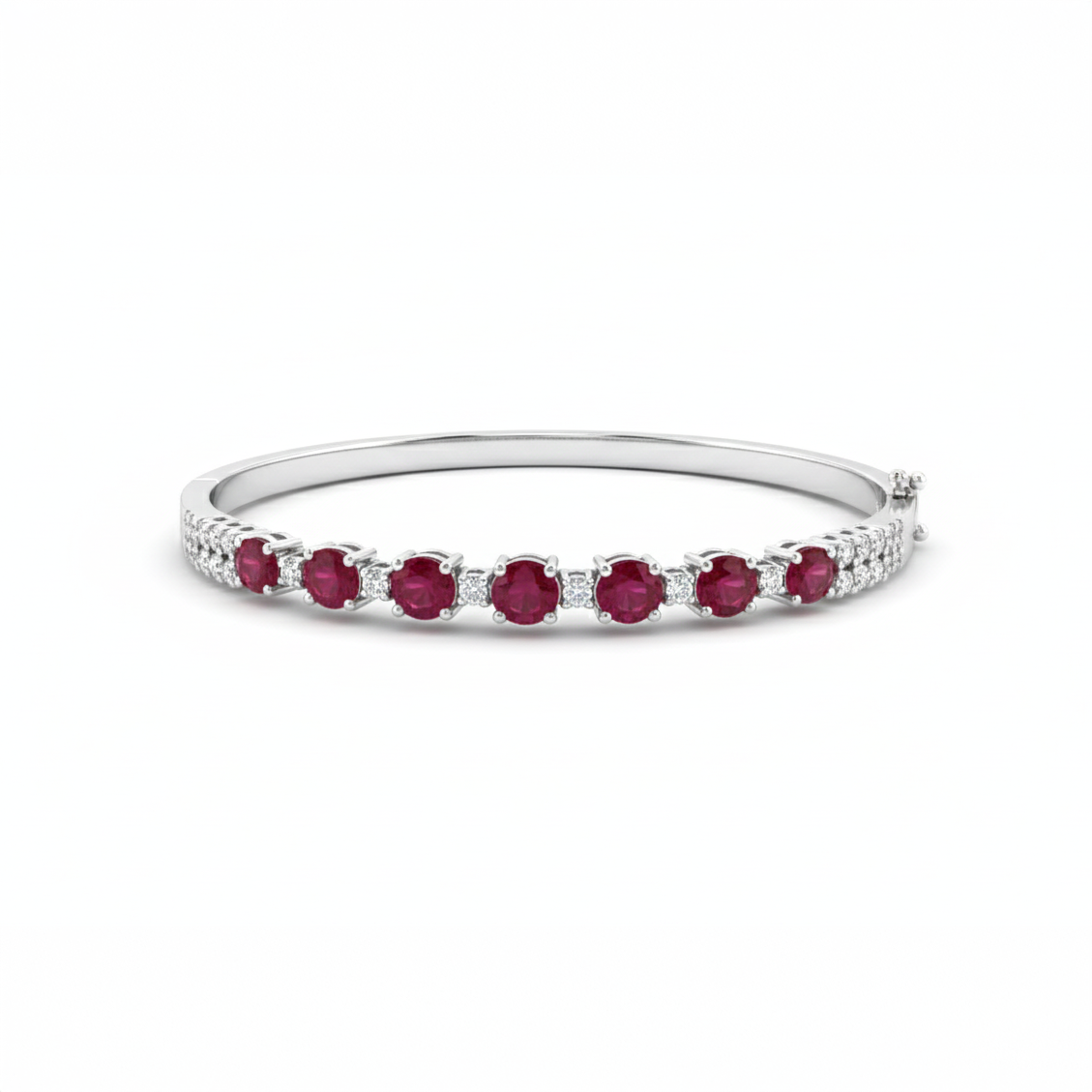 Ruby & Diamond Line Bangle in 18K White Gold-Saleh Sallom
