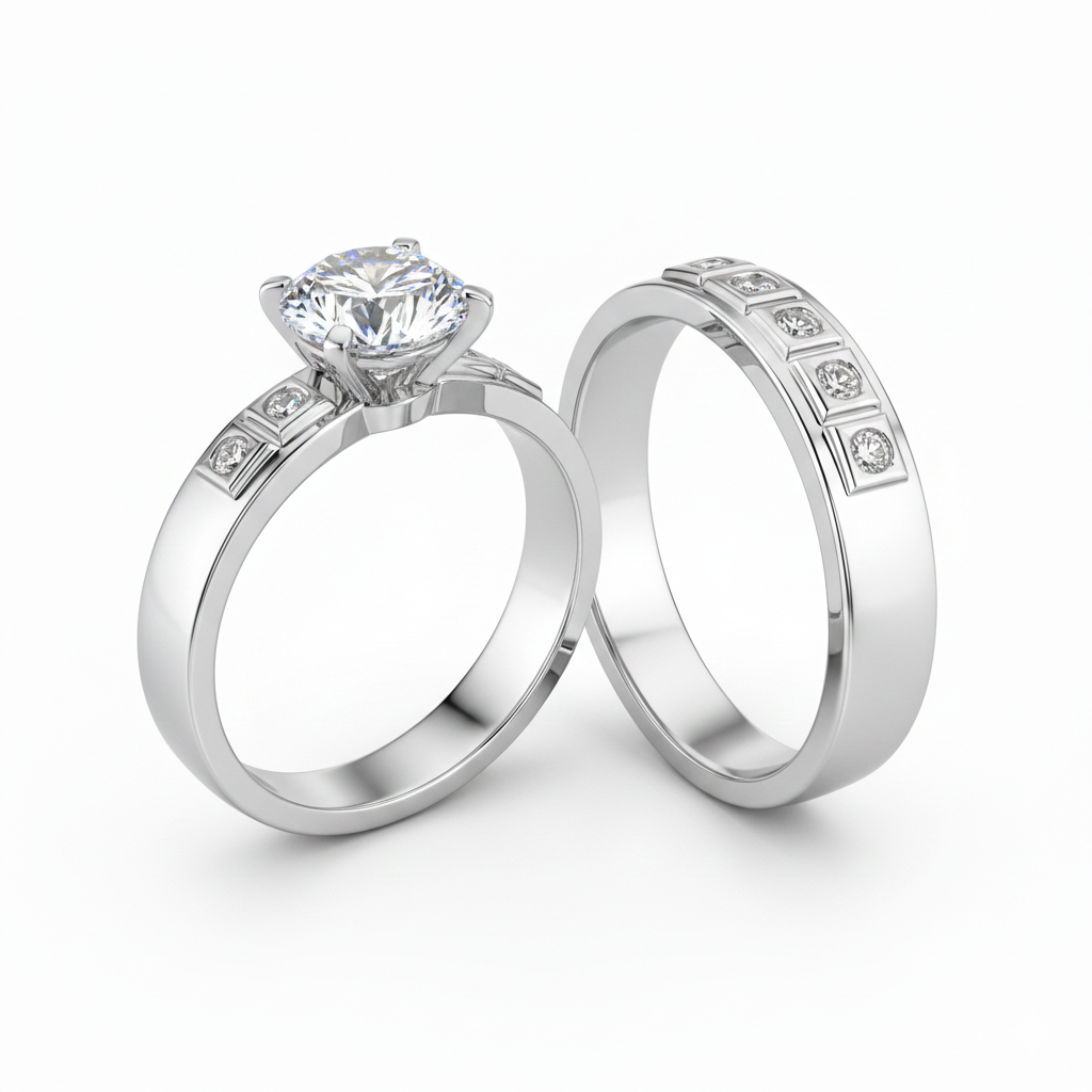 Rhodium-Plated Sterling Silver (Couple Set)-Saleh Sallom Main image