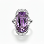 Purple Cushion Gemstone Ring with Diamond Halo-Saleh Sallom