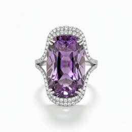 Purple Cushion Gemstone Ring with Diamond Halo-Saleh Sallom