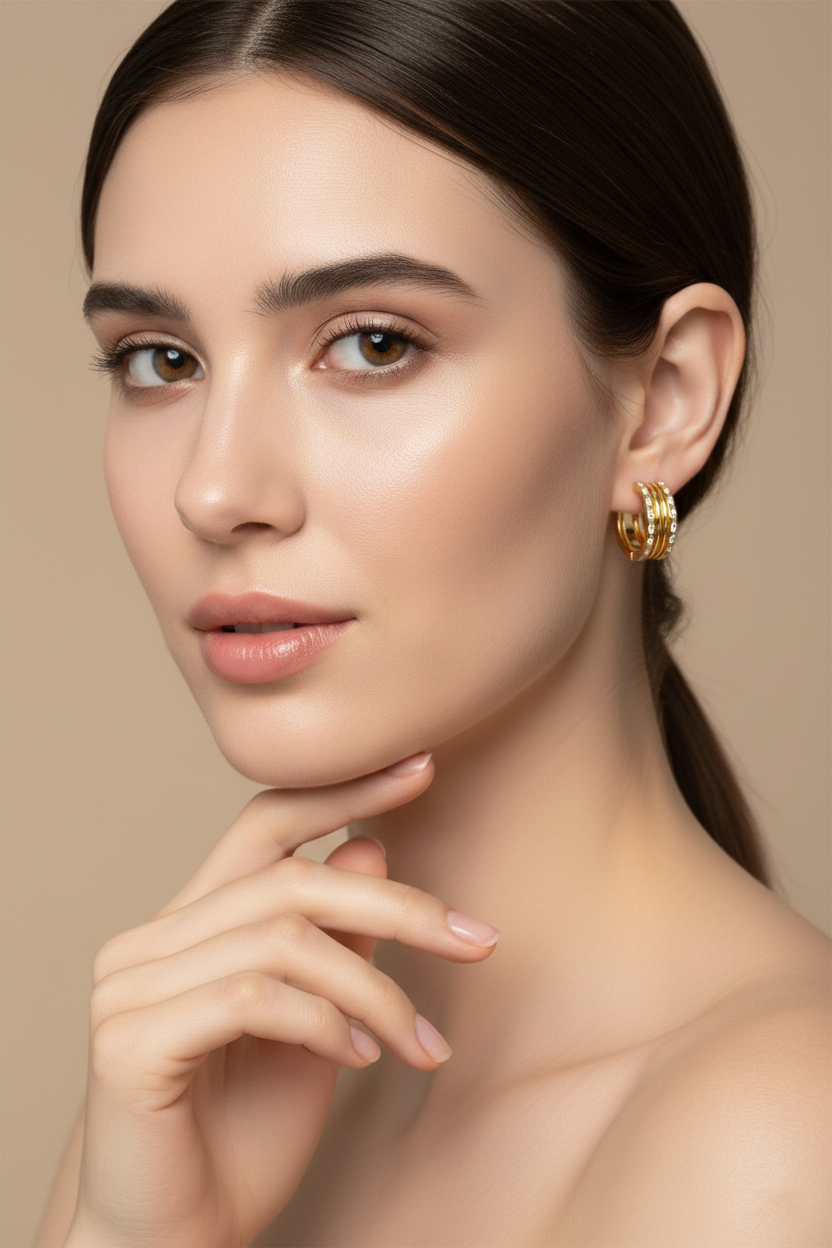 American Diamond Multi-Row Hoop Earrings in Gold-Plated Sterling Silver-Saleh Sallom