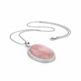 Lab-Created Diamond Oval Halo Pendant in 14K White Gold-Saleh Sallom