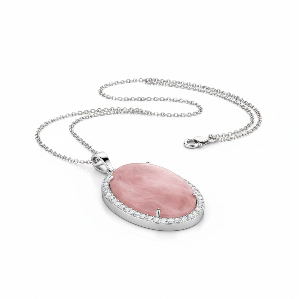 Lab-Created Diamond Oval Halo Pendant in 14K White Gold-Saleh Sallom