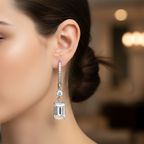 Emerald-Cut Lab-Grown Diamond Drop Earrings in 14K White Gold-Saleh Sallom