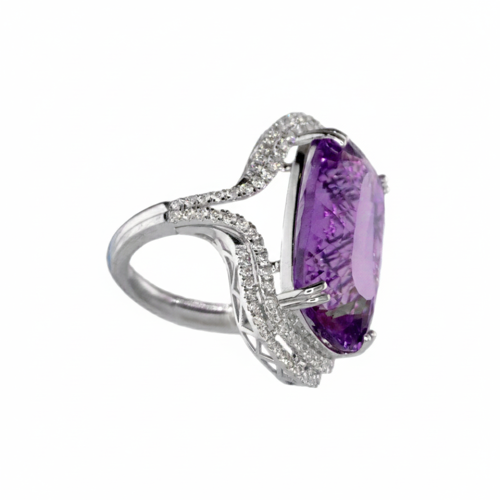 Purple Cushion Gemstone Ring with Diamond Halo-Saleh Sallom