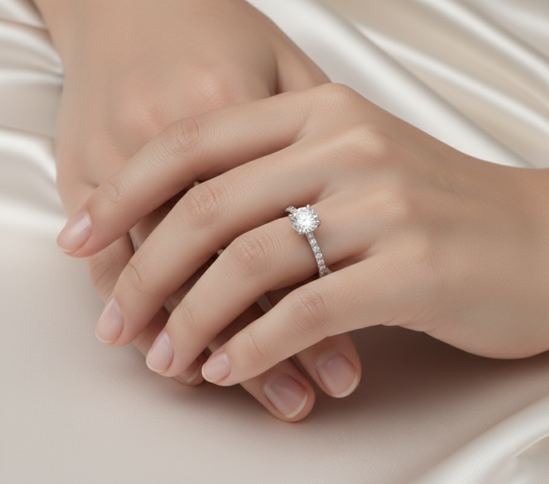 Classic Round Solitaire Diamond Ring in White Gold | 2.03 Carat | Pavé Band | Saleh Sallom-Saleh Sallom