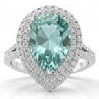 Green Sapphire & Diamond Pear Halo Ring in 18K White Gold-Saleh Sallom