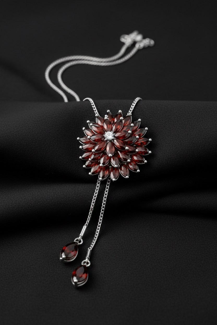 18K White Gold with Natural Garnet & Diamond Accents-Saleh Sallom