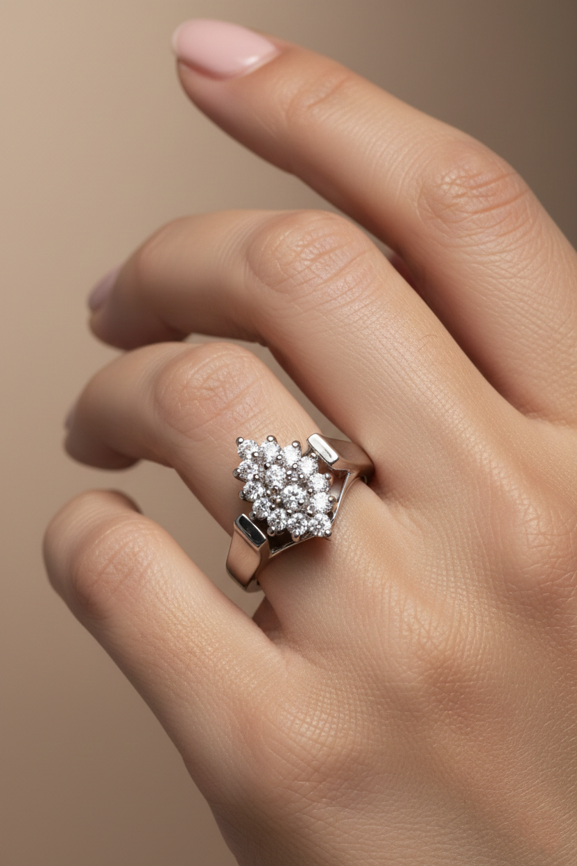 14K White Gold with Natural Diamond Cluster-Saleh Sallom