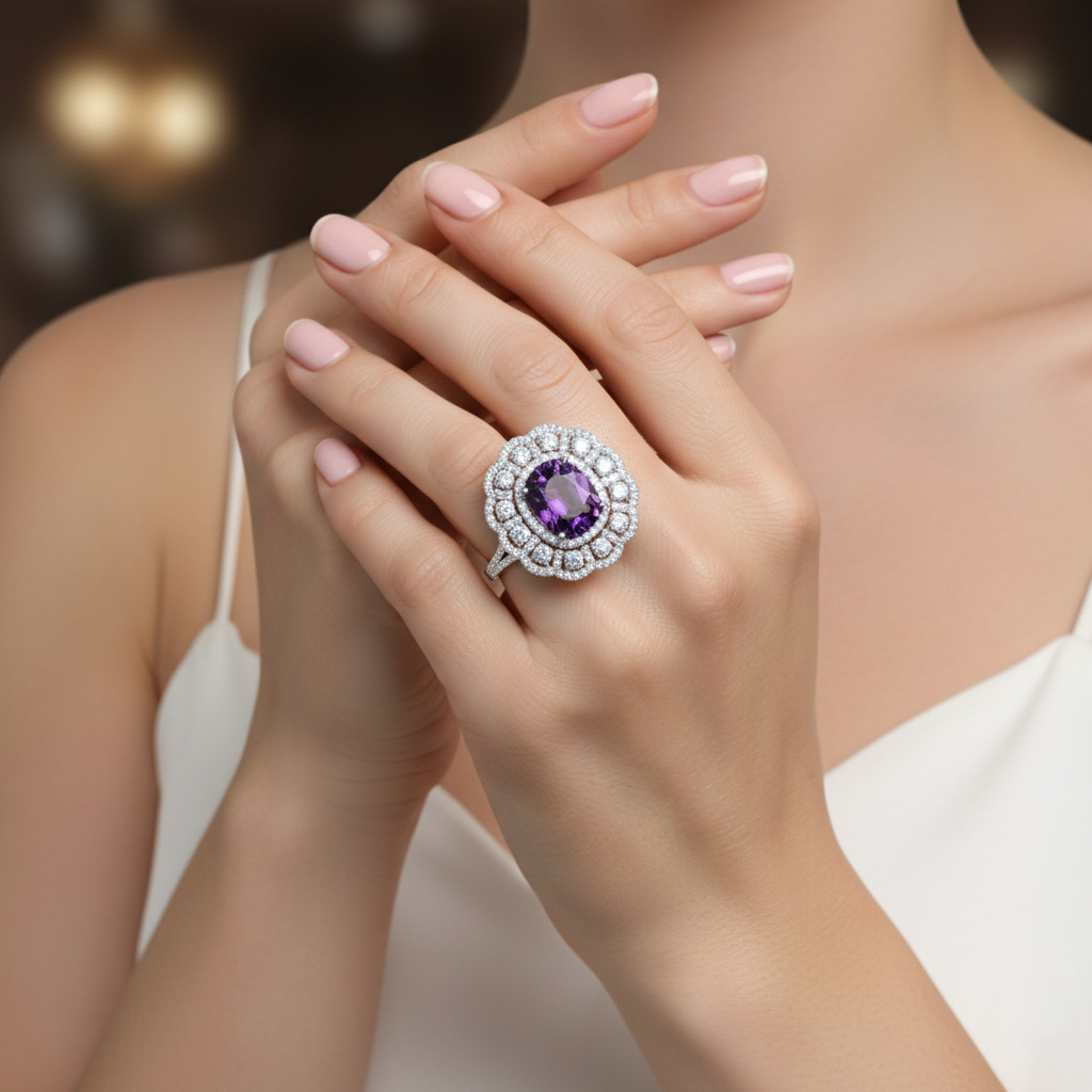 8.20 Carat Cushion-Cut Lab Sapphire & 2.30 Carat Diamond Halo Ring in 18K White Gold | Saleh Sallom-Saleh Sallom